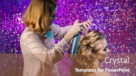  Presentation with hair care - Beautiful slide deck featuring stylist-makes-girl-s-hair backdrop and a red colored foreground