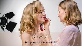  Presentation with lipstick - Slide deck enhanced with stylist-paints-lips-of-woman background and a coral colored foreground