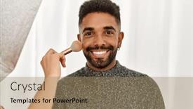  Presentation with ready - Presentation design enhanced with stylist-woman-applying-make-up background and a coral colored foreground