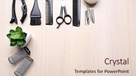  Presentation with barber - PPT layouts consisting of stylistic - barber set with tools background and a  colored foreground