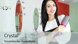  Presentation with beauty salon - PPT theme featuring stylistic - beautiful woman hairdresser in beauty background and a light gray colored foreground