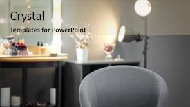  Presentation with makeup brushes and make up - Slides with stylistic - comfortable chair in modern makeup background and a mint green colored foreground