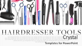  Presentation with equipment - Audience pleasing slide deck consisting of stylistic - different professional hairdresser equipment text backdrop and a white colored foreground