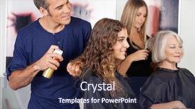  Presentation with hair salon - Colorful PPT theme enhanced with grass equipment mowing gardener care backdrop and a tawny brown colored foreground