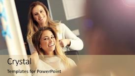  Presentation with studio - Cool new presentation theme with stylistic - picture of happy woman backdrop and a lemonade colored foreground