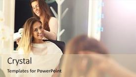  Presentation with real woman hair texture human - Cool new presentation theme with stylistic - picture of happy woman backdrop and a lemonade colored foreground