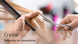  Presentation with hair salon - Cool new presentation theme with stylistic - professional hairdresser cutting client's hair backdrop and a coral colored foreground