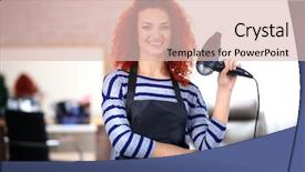  Presentation with professional - Colorful presentation theme enhanced with stylistic - professional hairdresser with hairdryer backdrop and a lemonade colored foreground