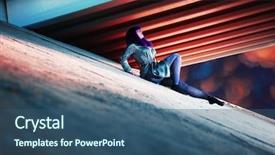  Presentation with concrete pouring during commercial concreting - Slide deck having stylized - attractive girl in futuristic clothes background and a ocean colored foreground