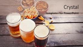  Presentation with snacks - Presentation design featuring stylized - various types of beer background and a coral colored foreground