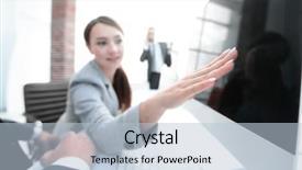  Presentation with stylized - Presentation design consisting of stylized image business woman talking background and a  colored foreground