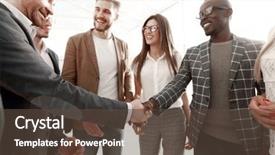  Presentation with international business - Audience pleasing theme consisting of stylized image handshake of international backdrop and a tawny brown colored foreground