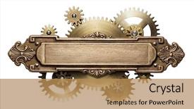  Presentation with stylized - Amazing theme having stylized mechanical steampunk collage made backdrop and a coral colored foreground