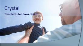 Presentation with father son hands - Beautiful slides featuring stylized photo a happy father backdrop and a sky blue colored foreground