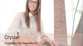  Presentation with stylized - Beautiful presentation theme featuring stylized photo business woman sitting backdrop and a lemonade colored foreground