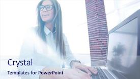  Presentation with stylized - PPT theme featuring stylized photo business woman using background and a sky blue colored foreground