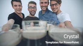  Presentation with stylized - Slide deck enhanced with stylized photo group of friends background and a tawny brown colored foreground