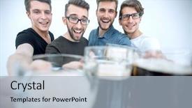  Presentation with stylized - Cool new slides with stylized photo group of friends backdrop and a light blue colored foreground