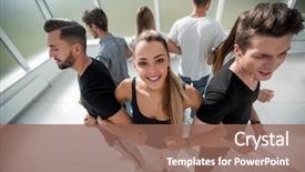  Presentation with stylized - Presentation design with stylized photo of young people background and a violet colored foreground