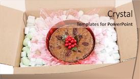  Presentation with christmas food - Slide deck featuring styrofoam food box - christmas fruitcake packed for shipping background and a lemonade colored foreground