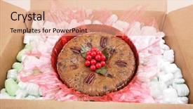  Presentation with groundnut roasted peanuts peanut - Amazing slide deck having styrofoam food box - christmas fruitcake surrounded by packing backdrop and a  colored foreground