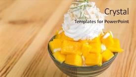  Presentation with mango - Slide set consisting of su - korean style fresh mango shaved background and a coral colored foreground