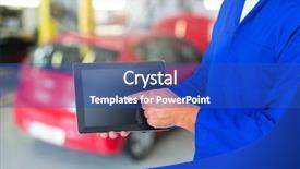  Presentation with mechanic tablet - Colorful slide set enhanced with su - mid section of mechanic suing backdrop and a ocean colored foreground