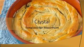  Presentation with baking - Beautiful PPT theme featuring su - turkish dish su boregi backdrop and a gold colored foreground