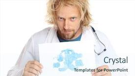  Presentation with test - Colorful slide deck enhanced with subconscious mind - funny psychotherapist holding rorschach test backdrop and a sky blue colored foreground