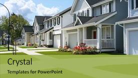  Presentation with neighborhood - Cool new PPT theme with housing subdivision - friendly neighborhood a child's toys backdrop and a yellow colored foreground