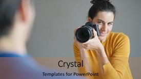  Presentation with professional - Colorful PPT theme enhanced with subjection women - beautiful professional photographer taking photos backdrop and a gold colored foreground
