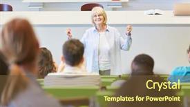  Presentation with lecture hall - Colorful PPT layouts enhanced with subjection women - woman as teacher in school backdrop and a  colored foreground