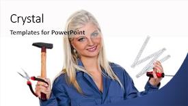  Presentation with mechanic sensors - Slide deck having subjection women - woman with tool background and a  colored foreground