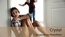  Presentation with violence women - Colorful theme enhanced with subjection women - young woman subjecting to violence backdrop and a coral colored foreground