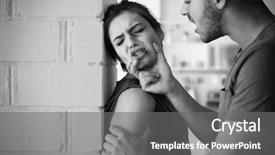  Presentation with violence women - Presentation design enhanced with subjection women - young woman subjecting to violence background and a gray colored foreground