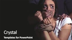  Presentation with violence woman - Colorful PPT theme enhanced with subjection women - young woman with tied hands backdrop and a black colored foreground