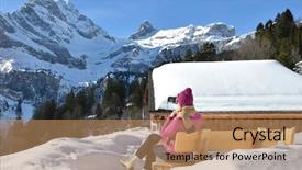  Presentation with winter in the swiss alps - Slide set with sublime - girl with a camera background and a  colored foreground