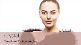  Presentation with girl model - Amazing PPT theme having sublime - woman in a fur coat backdrop and a coral colored foreground