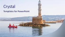  Presentation with antique crete - PPT theme enhanced with submarine navigation - lighthouse in old harbour background and a  colored foreground