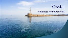  Presentation with submarine - Slide deck having submarine navigation - lighthouse in old harbour background and a  colored foreground