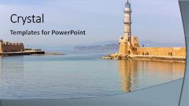  Presentation with submarine - Slide set featuring submarine navigation - lighthouse in old harbour background and a light blue colored foreground