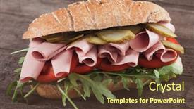  Presentation with submarine - PPT theme enhanced with subway food - submarine sandwich with bologna sausage background and a tawny brown colored foreground