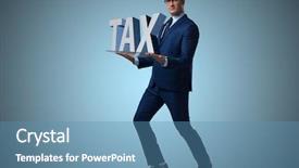  Presentation with revenue taxes - PPT theme with submission - businessman struggling with high taxes background and a teal colored foreground