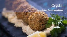  Presentation with fast food - Amazing presentation design having yoghourt - falafel middle eastern fried chickepa backdrop and a ocean colored foreground