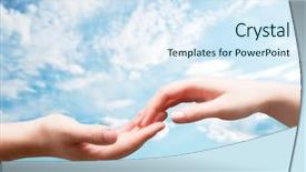  Presentation with subtle - Colorful presentation design enhanced with subtle - man and woman hands touch backdrop and a sky blue colored foreground