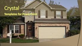  Presentation with house - Slide deck consisting of suburban house with double garage background and a tawny brown colored foreground