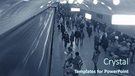  Presentation with crowd - PPT theme consisting of subway crowd background and a ocean colored foreground