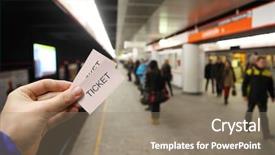  Presentation with wait - PPT theme featuring subway people wait for train background and a coral colored foreground