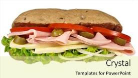  Presentation with fresh ginger root on white - Presentation theme having subway resaturant - fresh ham baguette isolated background and a  colored foreground