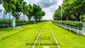  Presentation with china - Cool new slides with subway-track-on-grass backdrop and a gold colored foreground